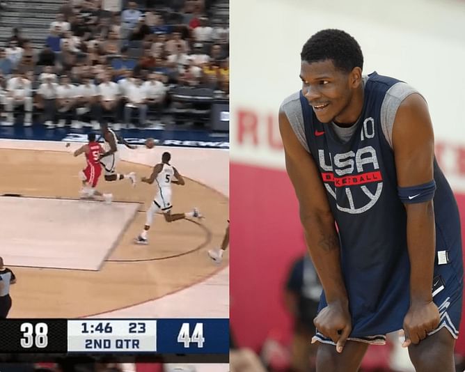 Watch: Anthony Edwards goes behind the back for a flashy pass to Mikal Bridges who slams it home