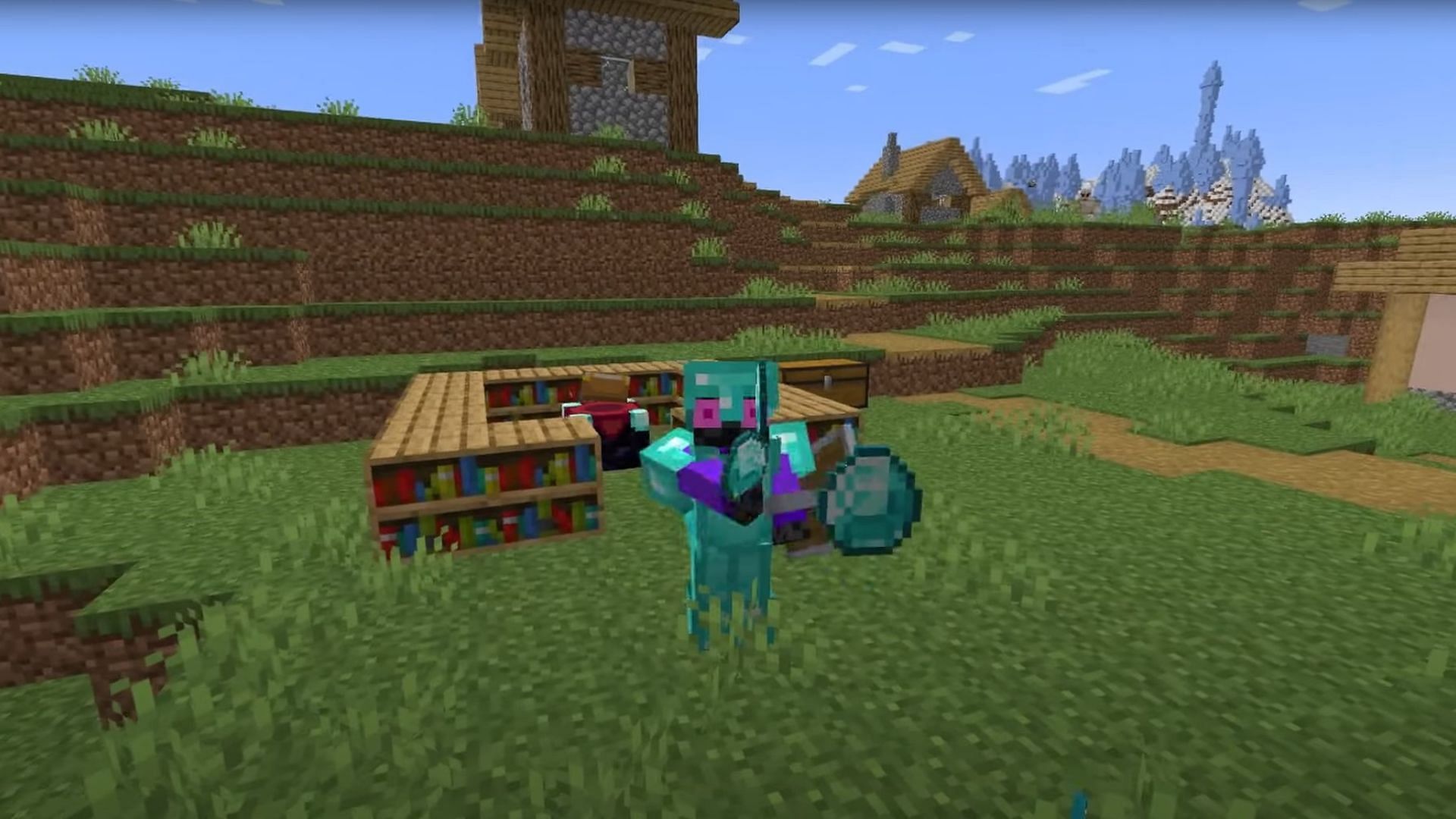 Diamond armor and tools in Minecraft (Image via Mojang Studios)