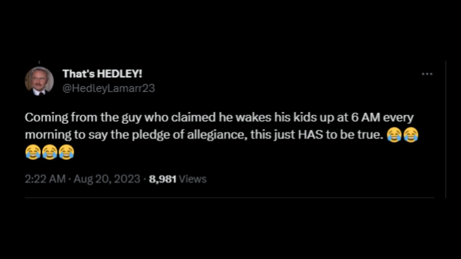 Screenshot of an X (formerly known as Twitter) user remarking on Eric&#039;s claims about the Trump family in the viral video clip. (Photo via @RonFilipkowski/X)