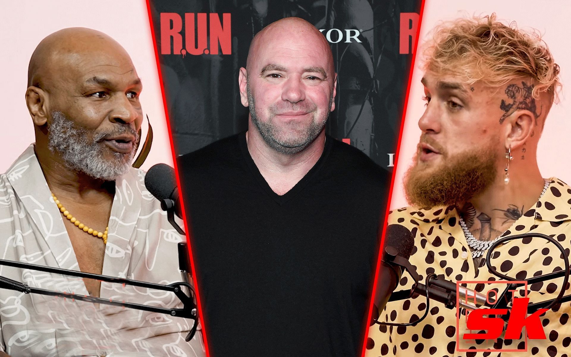 Mike Tyson (Left), Dana White (Center) and Jake Paul (Right) [Images via: Hotboxin