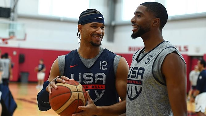 EXCLUSIVE: Mikal Bridges rejoices after Villanova teammates Josh Hart, Jalen Brunson join him in Team USA's starting lineup