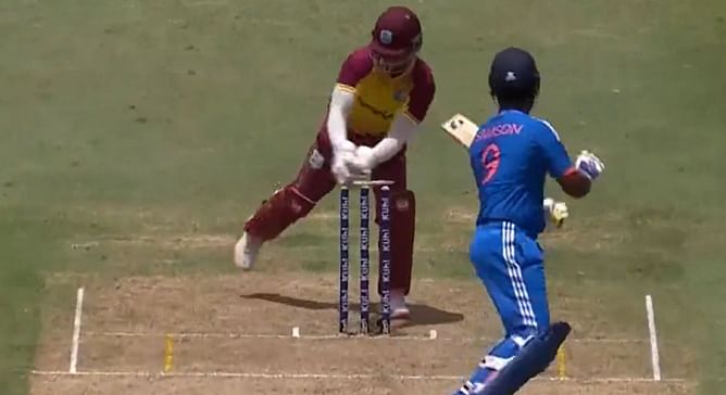 [Watch] Sanju Samson gets stumped out by Nicholas Pooran off Akeal Hosein in IND vs WI 2nd T20I