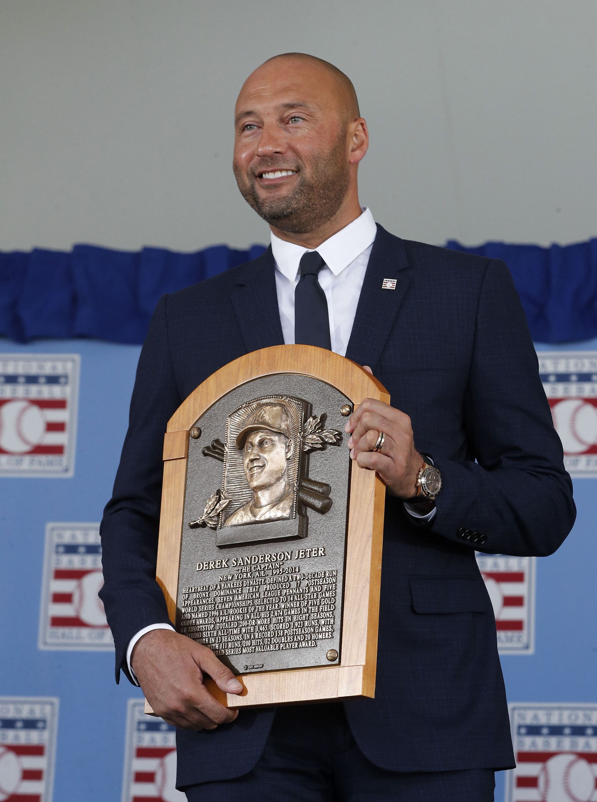 Yankees legend Derek Jeter being inducted to the Baseball Hall of Fame in 2020