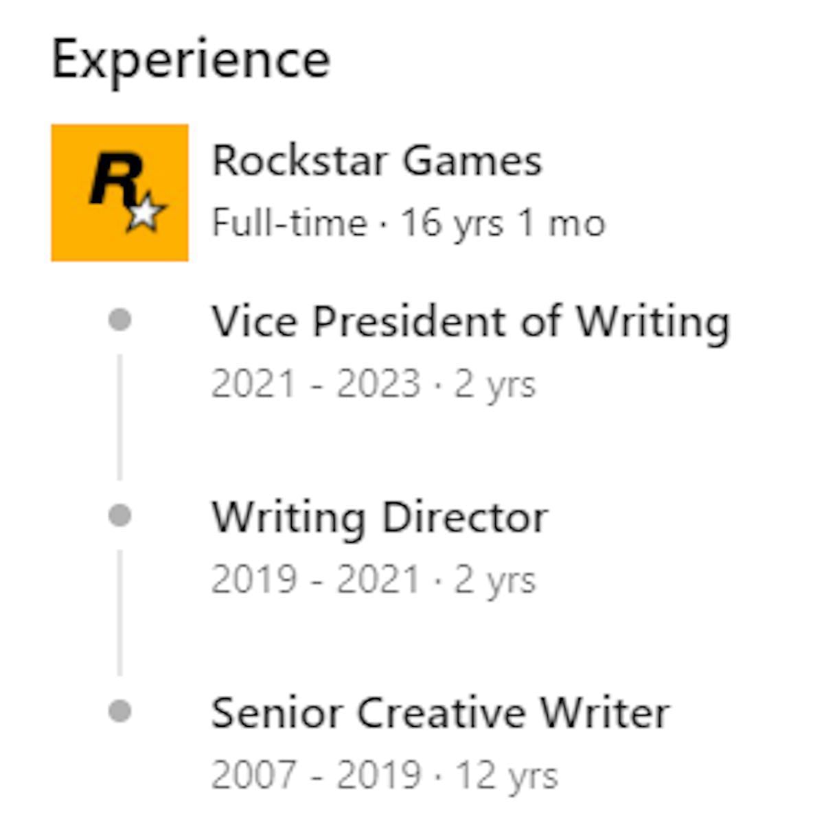 His line of work included Vice President of Writing long after his stint as a writer for GTA 5 (Image via Michael Unsworth, LinkedIn)