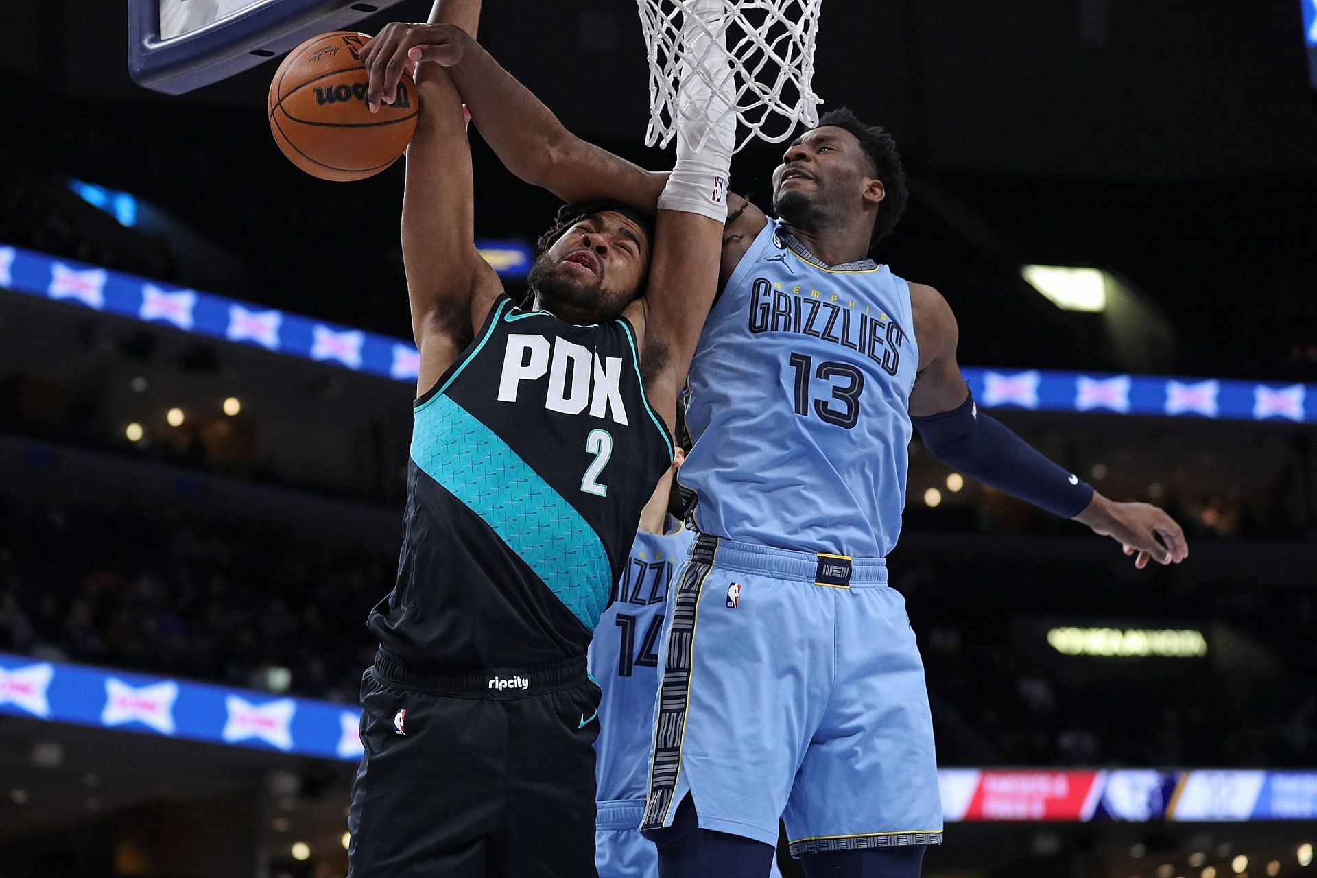 Jaren Jackson Jr. blocks Trendon Watford.