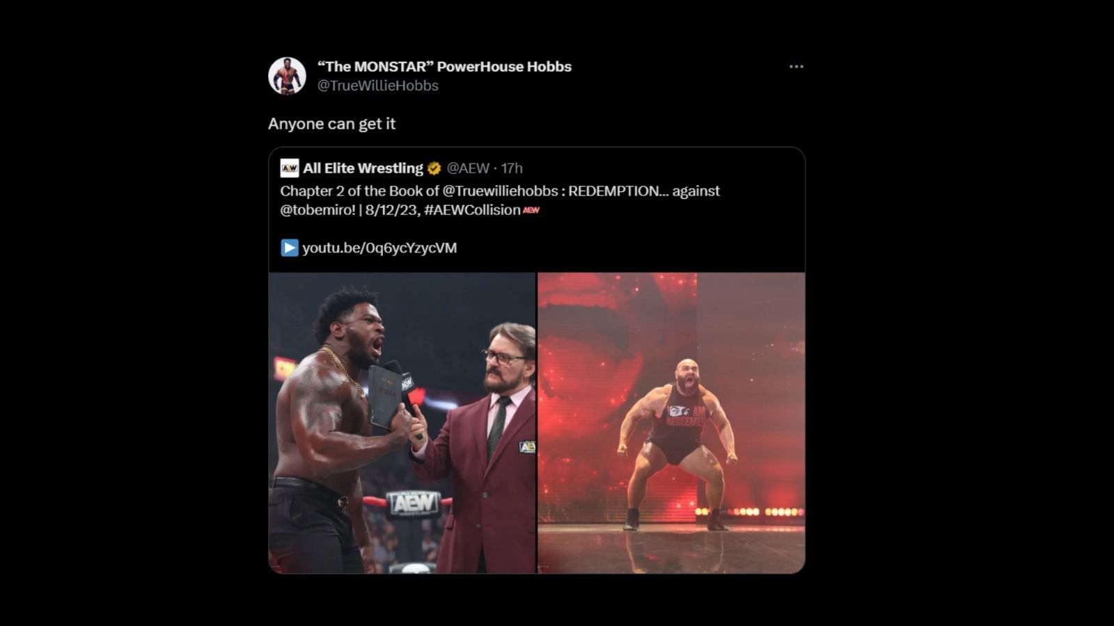 Hobbs&#039; Tweet after AEW Collision