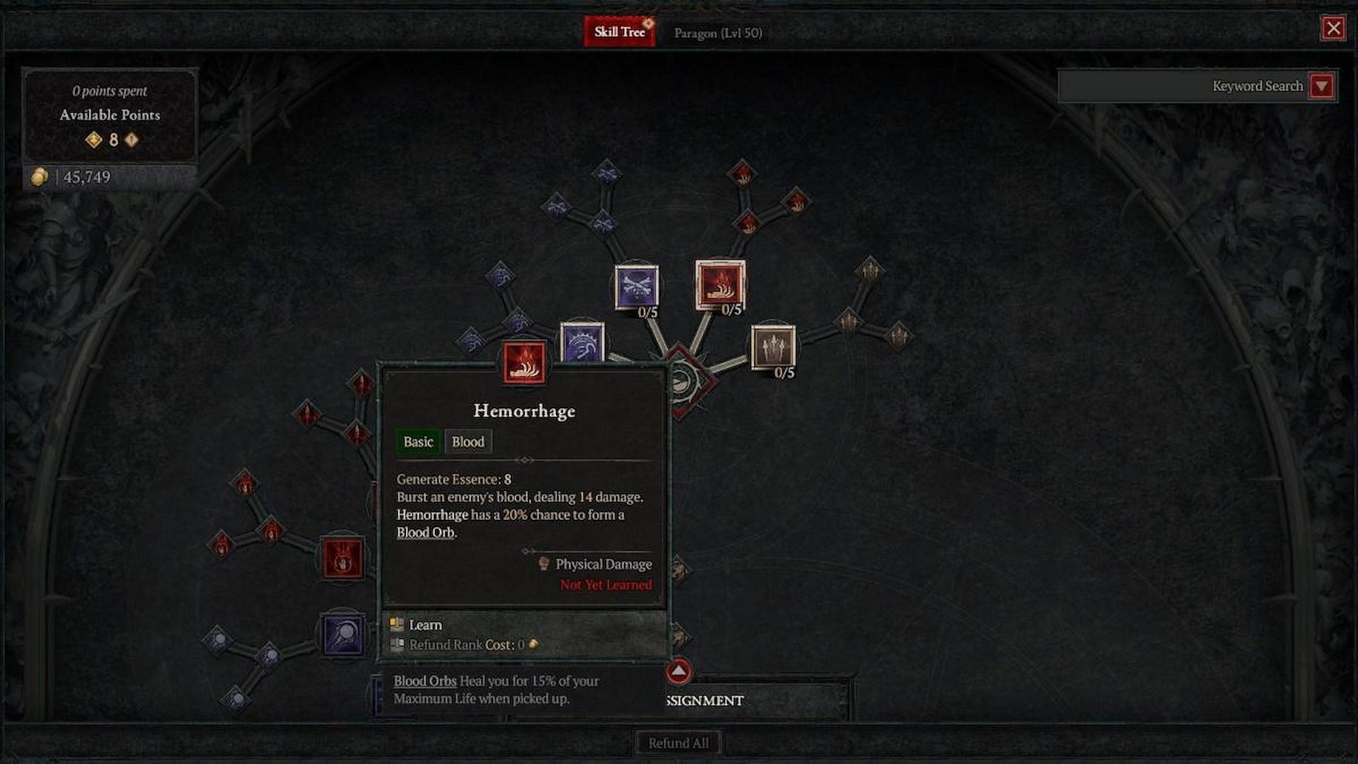 You can also invest skill points in Hemorrhage (Image via Diablo 4)