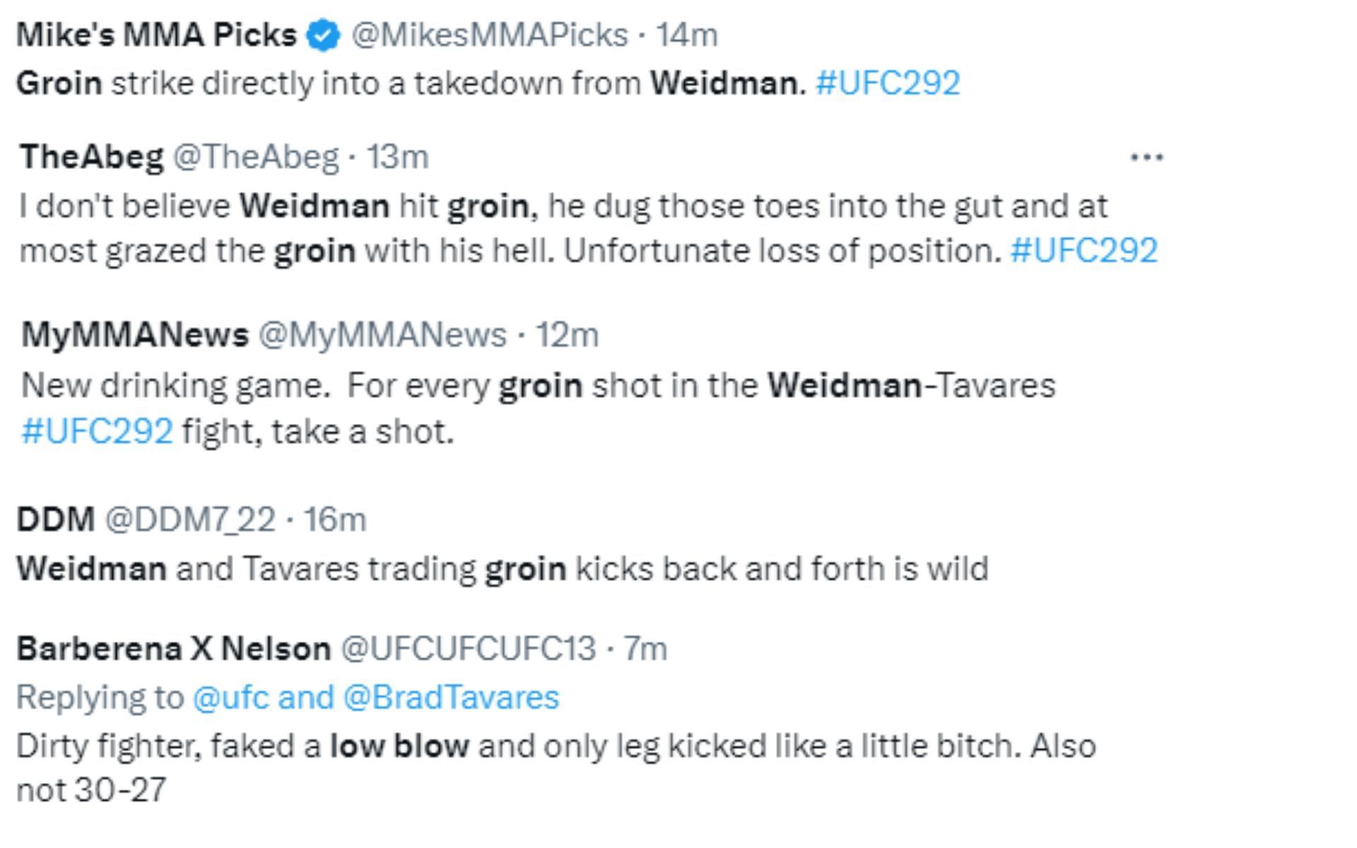 MMA fan reactions to Weidman vs Tavares via various Twitter handles