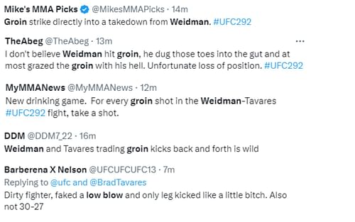 MMA fan reactions to Weidman vs Tavares via various Twitter handles