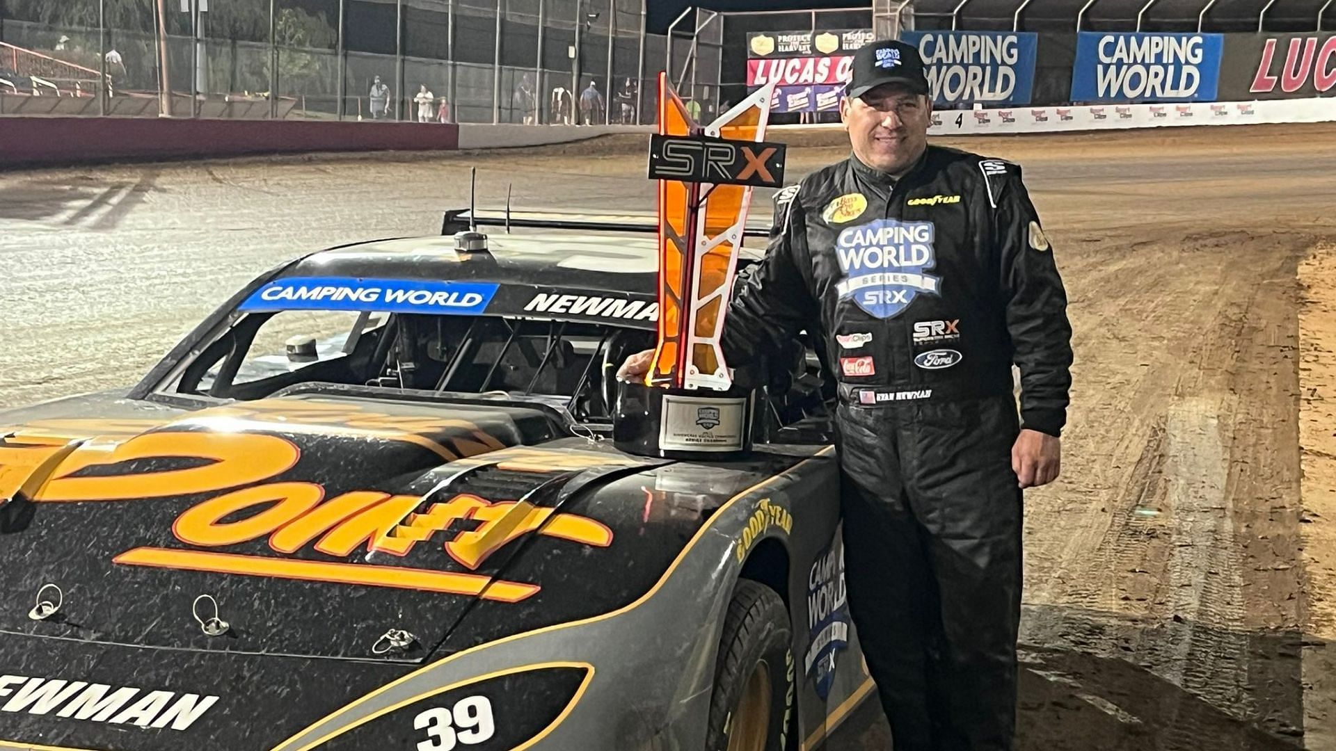 Ryan Newman poses with the trophy after winning the 2023 SRX Racing Championship 