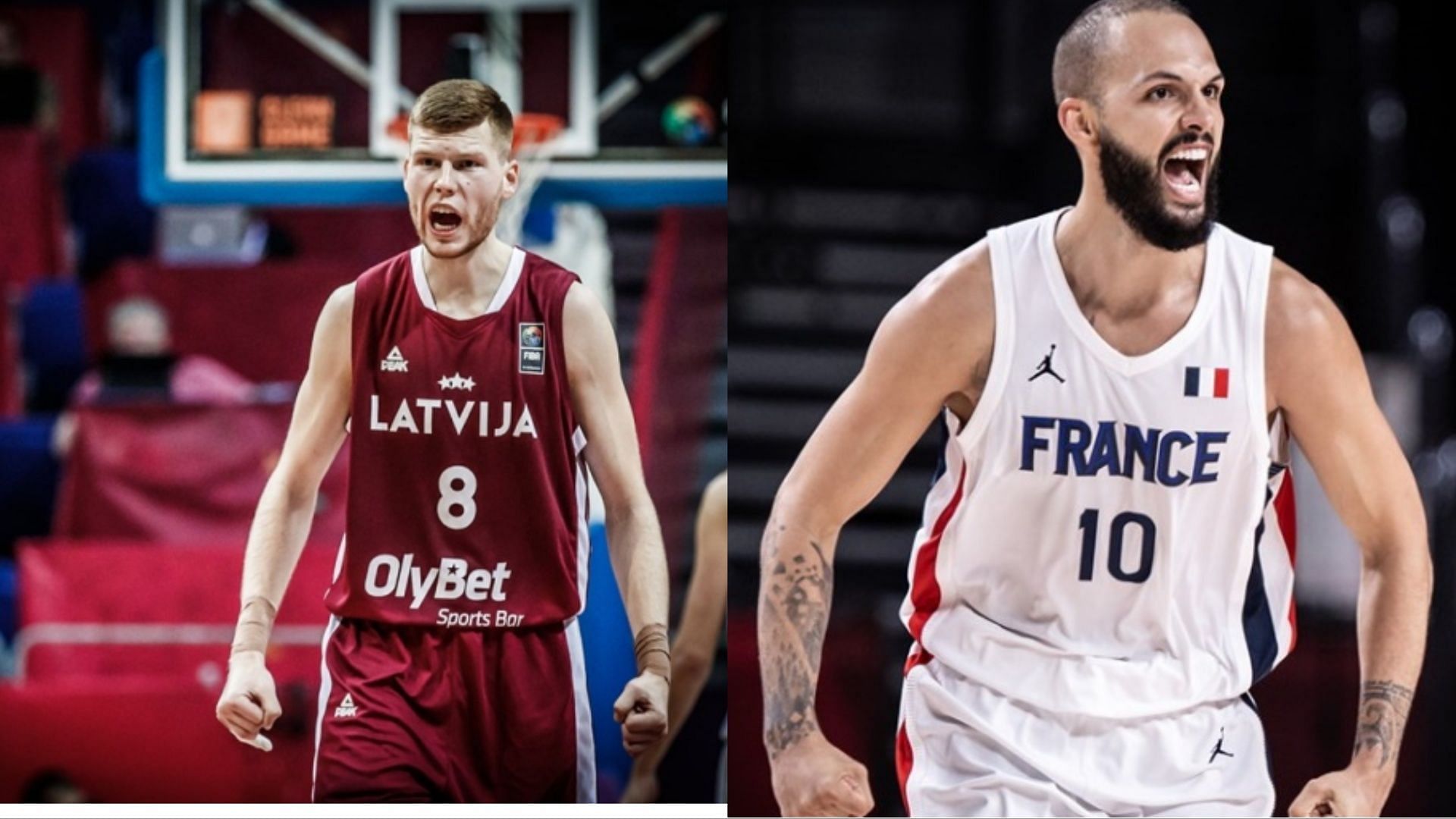 Davis Bertans (left) and Latvia will take on Evan Fournier and France in their second game of FIBA World Cup 2023
