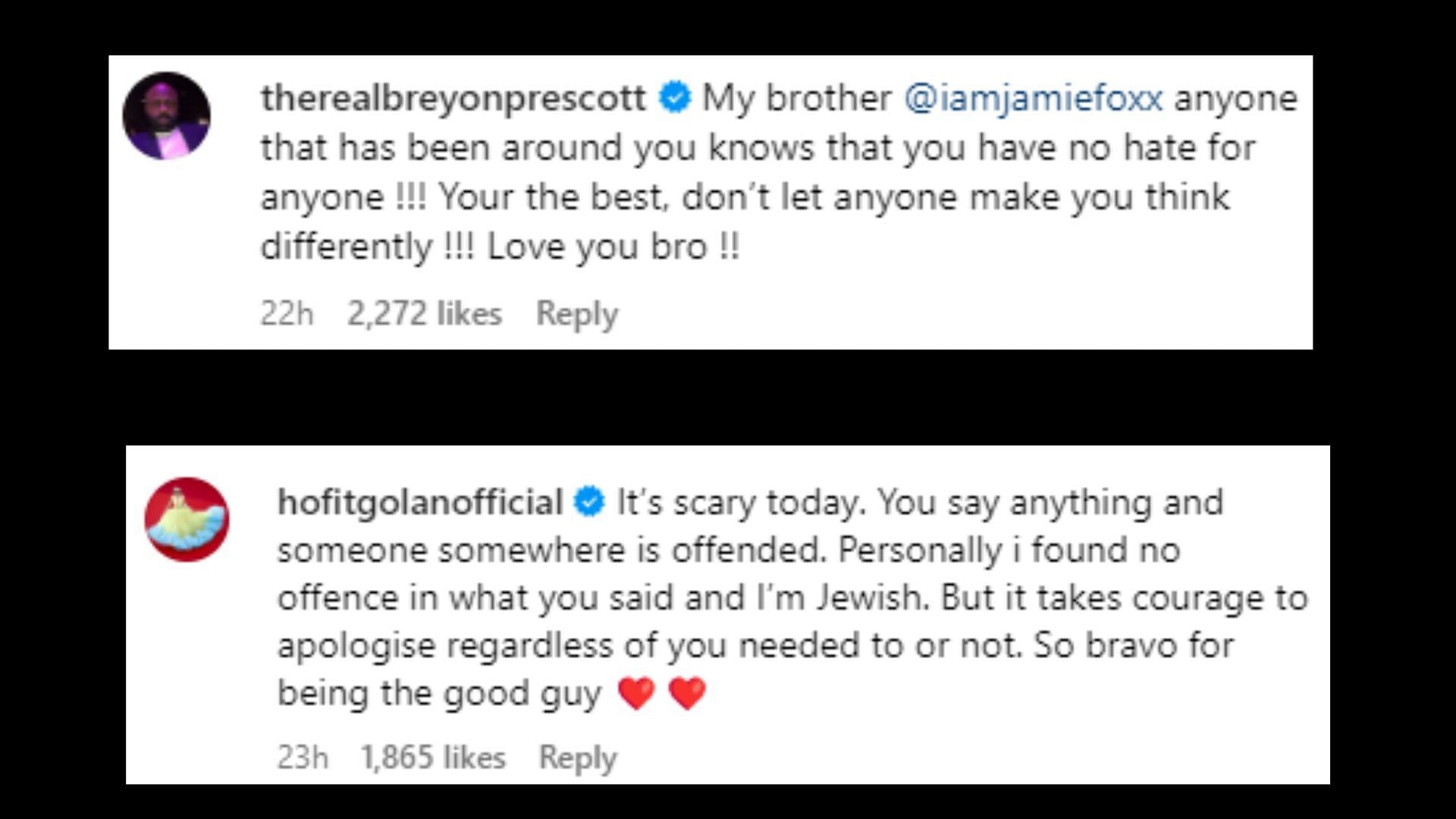 Reactions shared to the post (Image via iamjamiefoxx/Instagram)