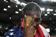 Noah Lyles after winning the men's 200m finals at the 2023 World Athletics Championships in Budapest