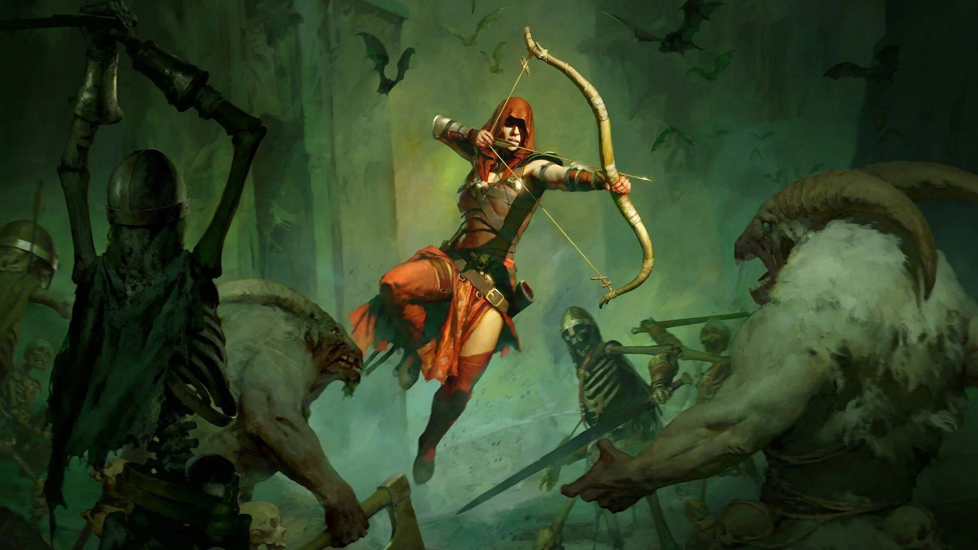 Diablo 4 Rogue firing an arrow at enemies.