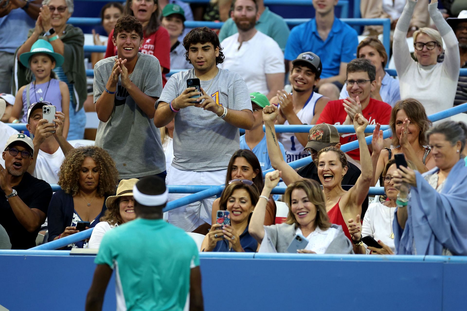 Frances Tiafoe interacts with the home crowd at the 2023 Citi Open