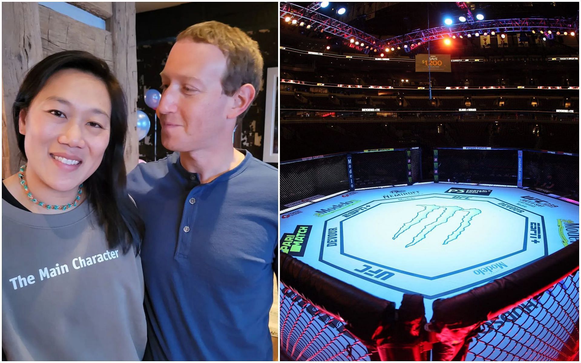 Mark Zuckerberg with wife Priscilla Chan and UFC octagon