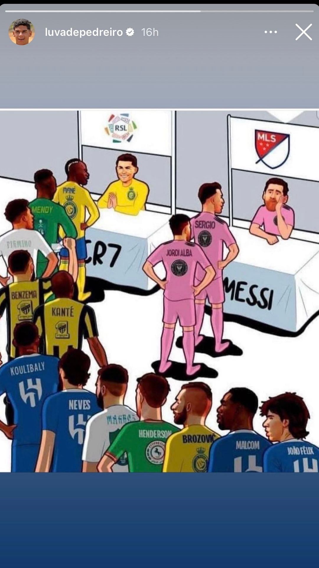 Pedreiro&#039;s Instagram story on Cristiano Ronaldo and Lionel Messi