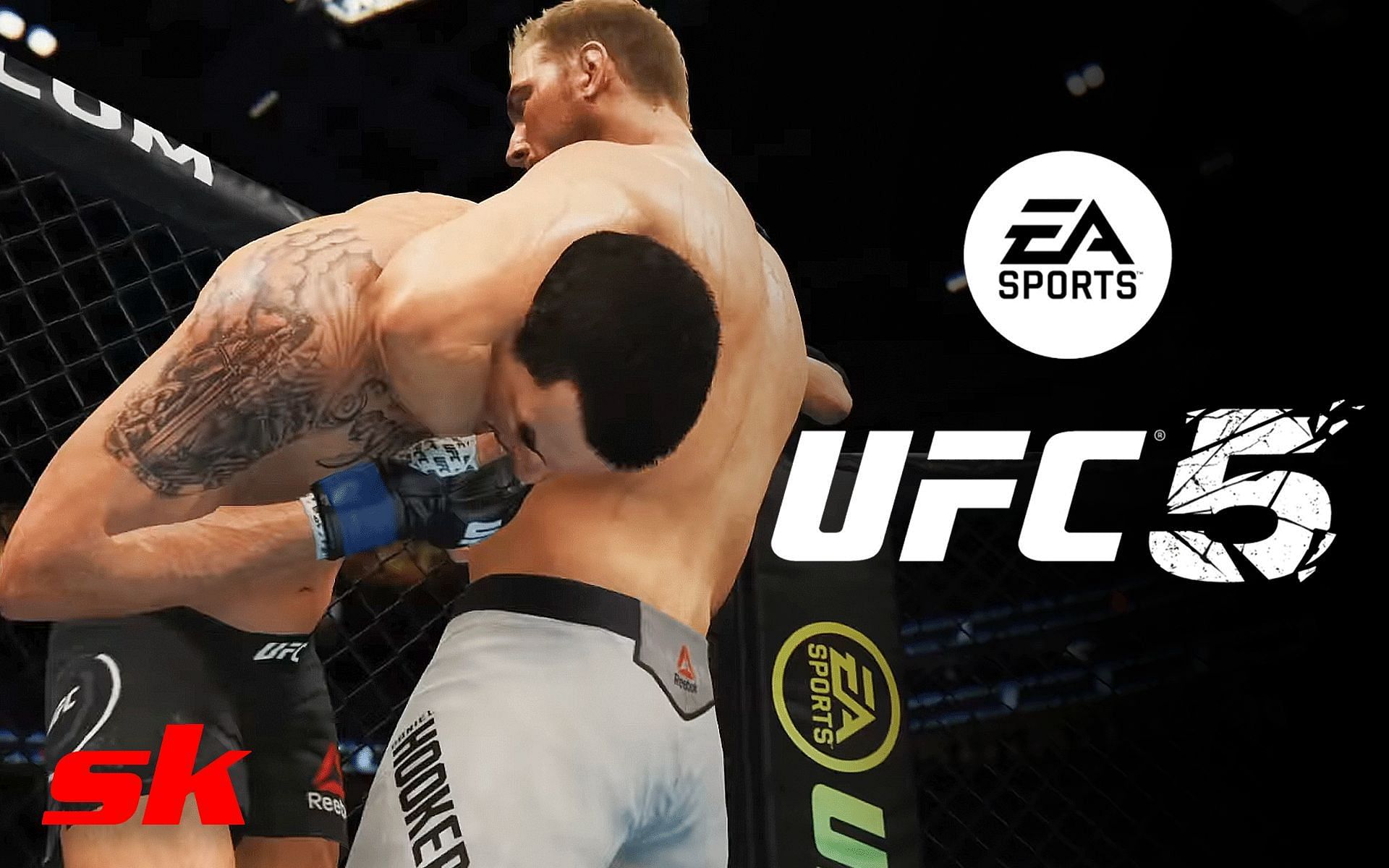 Screenshot from a previous EA Sports UFC video game (Left); EA Sports UFC 5 logo (Right) [*Image courtesy: EA Sports YouTube; @Dexerto Twitter]