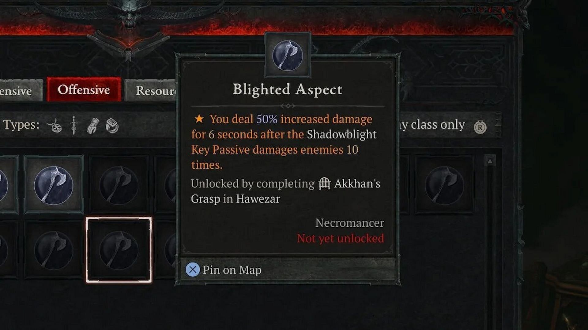 This Aspect enables you to deal increased damage upon using Shadowblight (Image via Diablo 4)