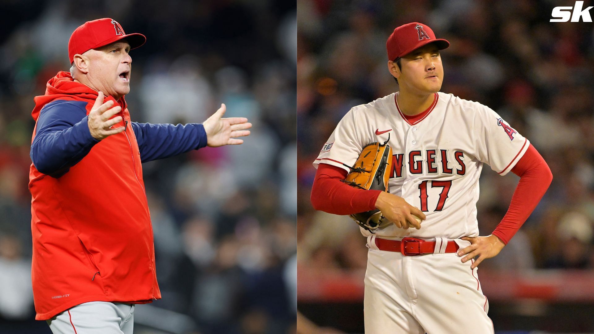 Shohei Ohtani mimics an angry Phil Nevin on the field