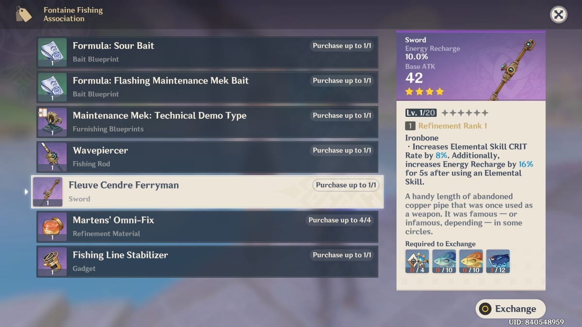 Fleuve Cendre Ferryman fishing locations in Genshin Impact