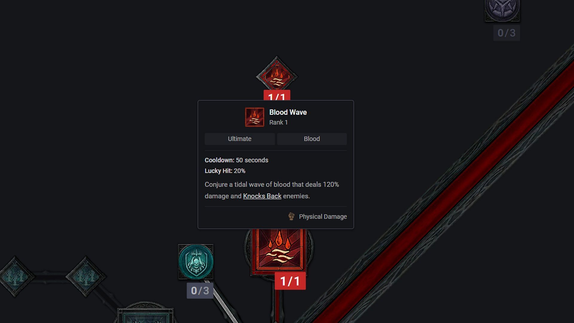 Blood Wave in the Necromancer Skill Tree (Image via D4builds.gg)