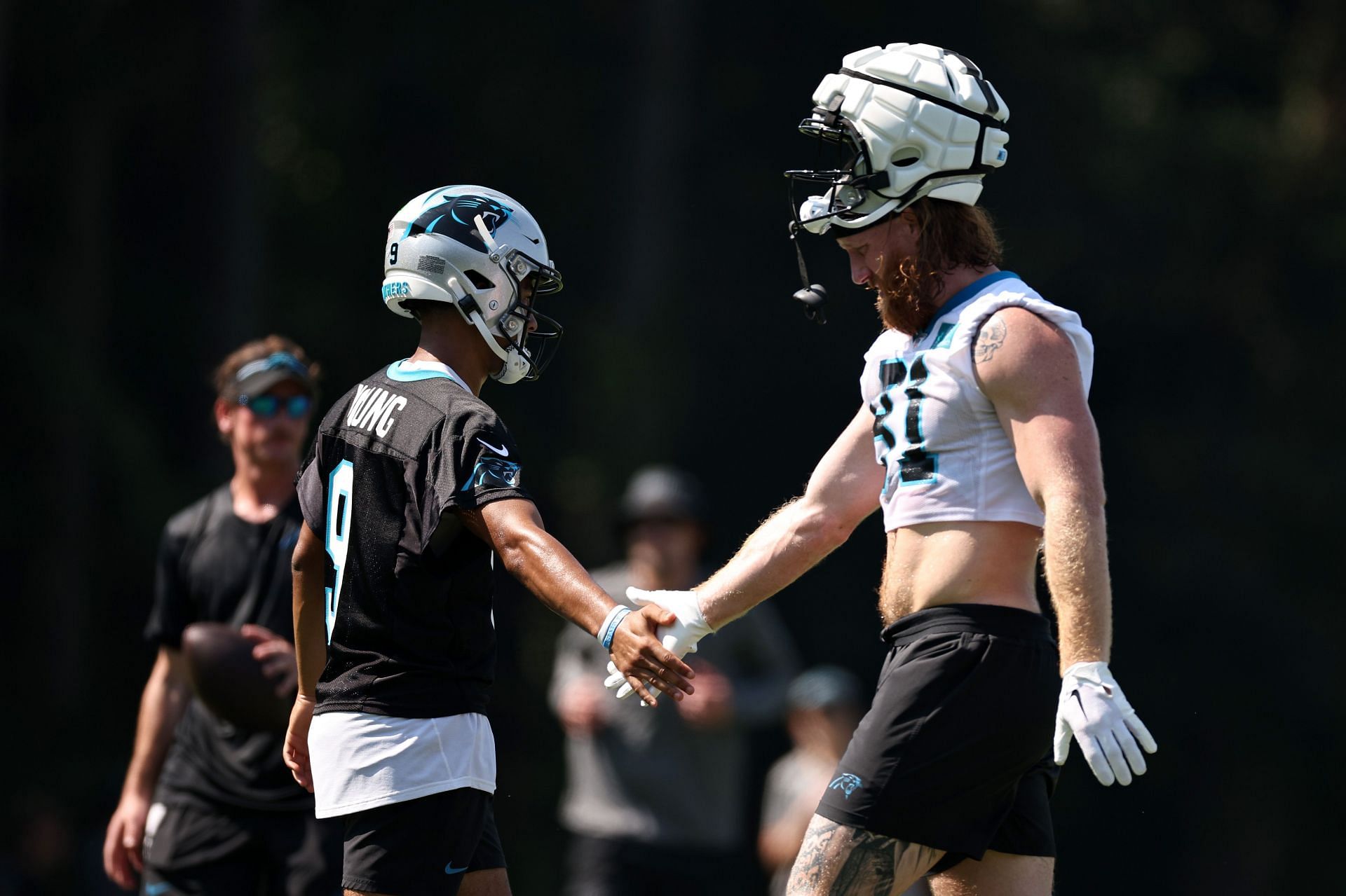 Bryce Young and Hayden Hurts during Carolina Panthers training camp