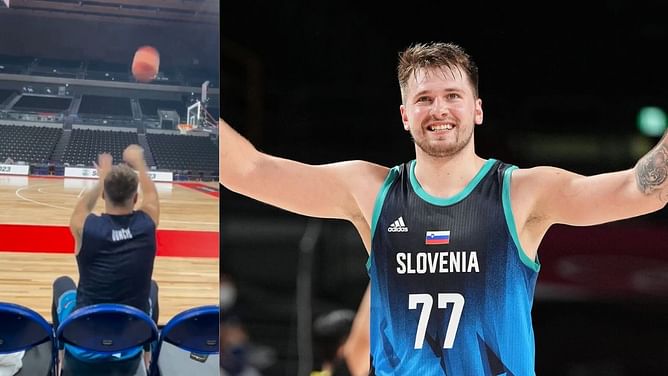 Watch: Luka Doncic makes ridiculous trick shots while sitting on the sideline