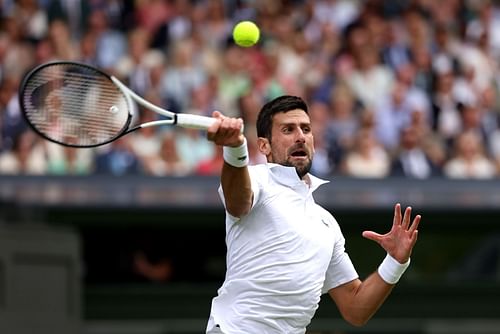 Novak Djokovic in action at Wimbledon