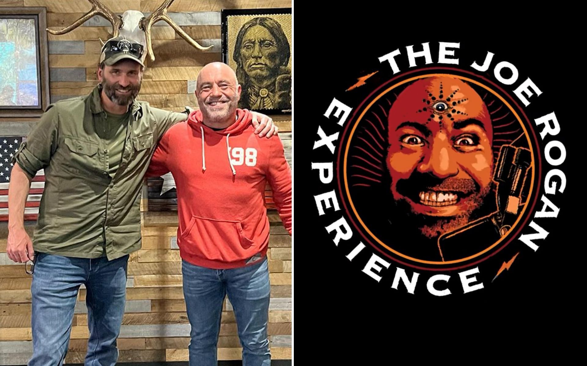 Joe Rogan with podcast guest Jack Carr [L] and 