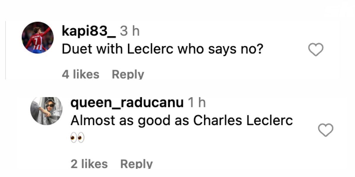 Comments under Raducanu&#039;s post