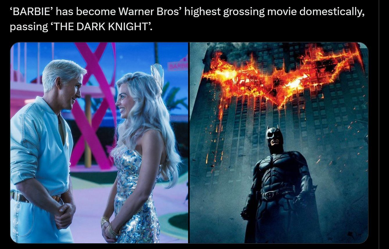 DF&#039;s post about WB&#039;s highest-grossing film (Image via X)