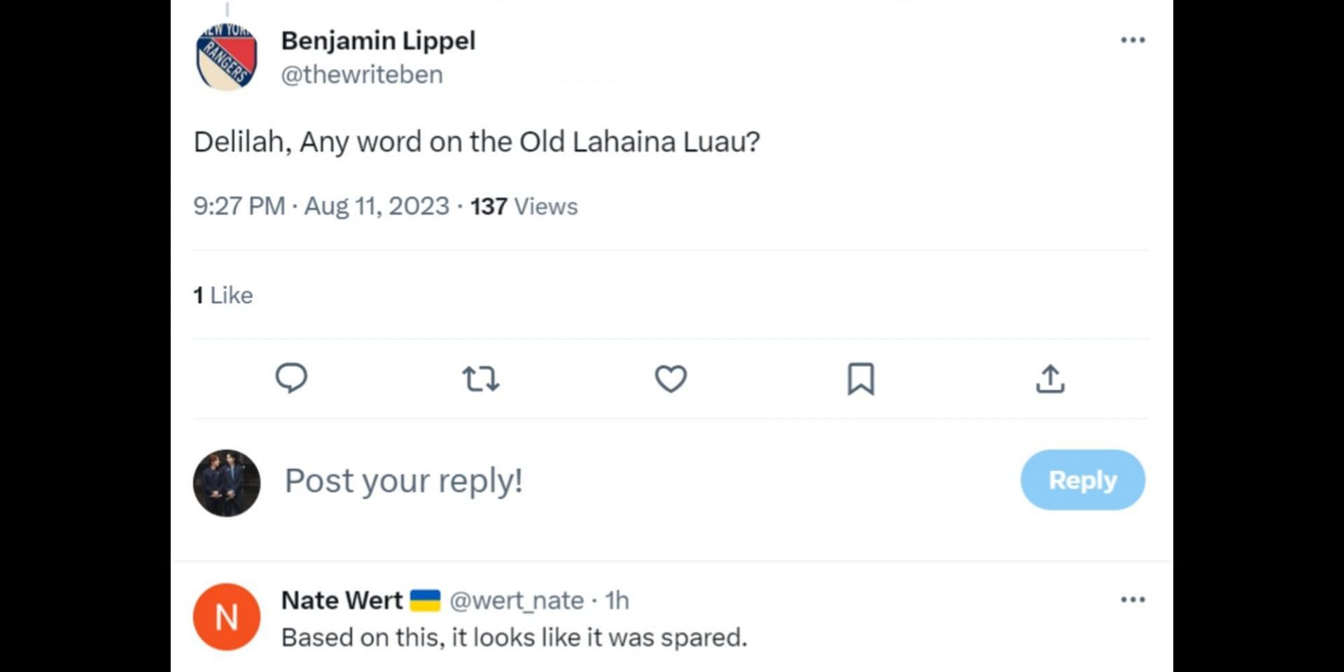 Netizens express their worry about whether or not the Old Luau survived the wildfire. (Image via X/@thewriteben)