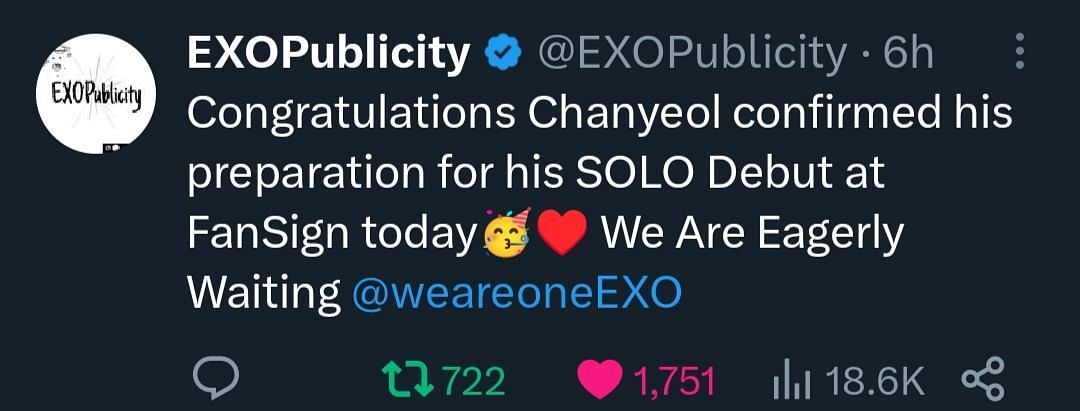 Fans reacting to the announcement of idol&#039;s solo debut album (Image via EXO PUBLICLY @Twitter)