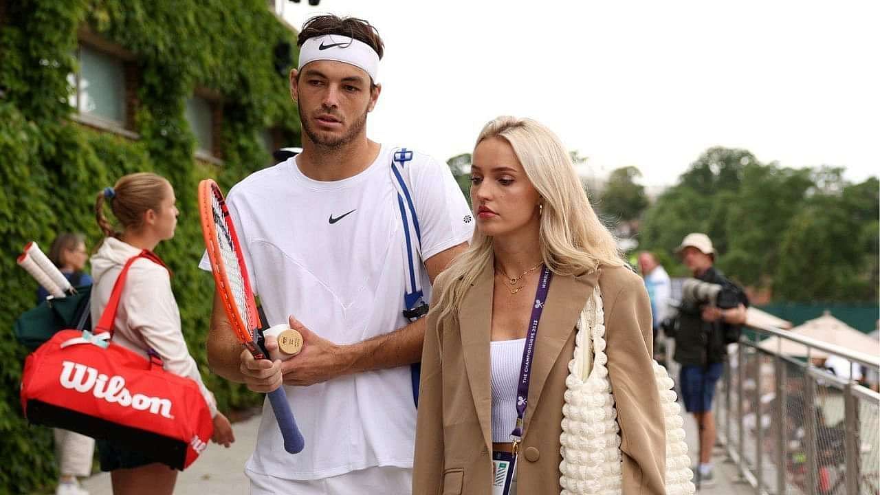 Taylor Fritz and girlfriend Morgan Riddle pictured at Wimbledon