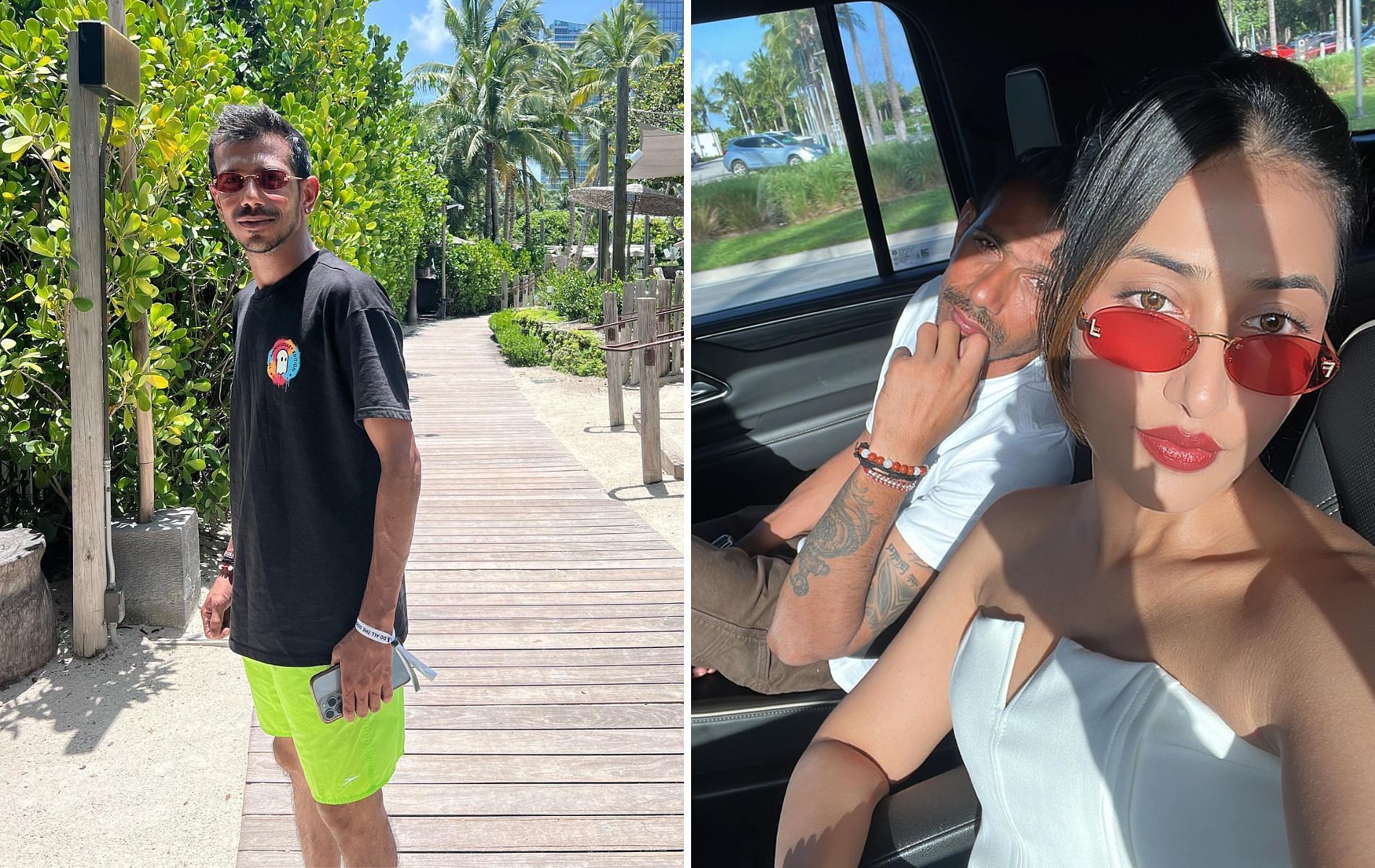 Yuzvendra Chahal (L) is vacationing in Miami. (Pics: Instagram)