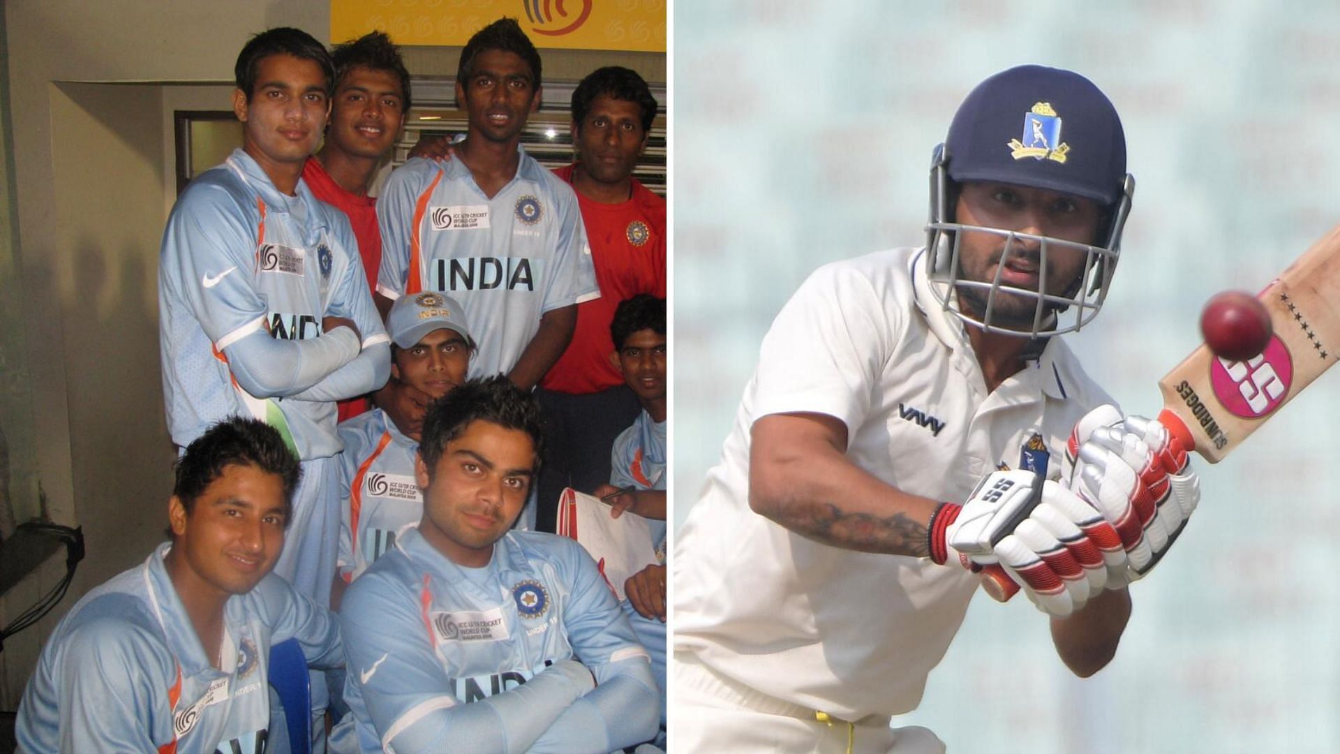 Shreevats Goswami [left] pictured alongside Virat Kohli and the Indian U19 team in 2008