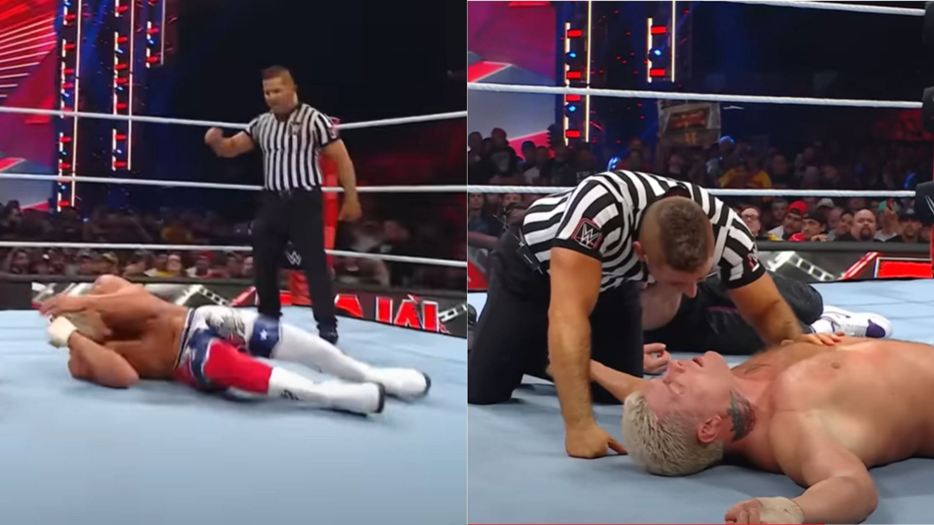 The referee checked on Cody Rhodes during RAW