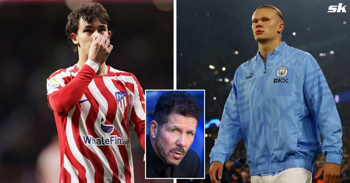 Erling Haaland (L), Diego Simeone (inset) and Joao Felix.