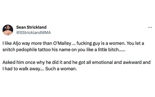 Strickland's tweet about O'Malley's '69' tattoo. [via Twitter @SStricklandMMA]