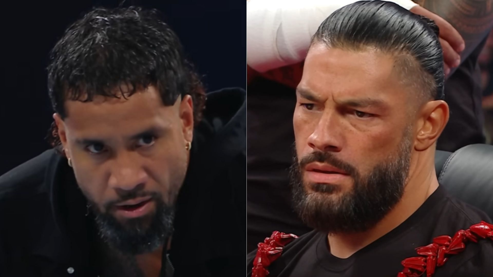 Jey Uso (left); Roman Reigns (right)