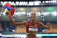 Yulimar Rojas after winning the women's Triple Jump final at the 2023 World Athletics Championships in Budapest