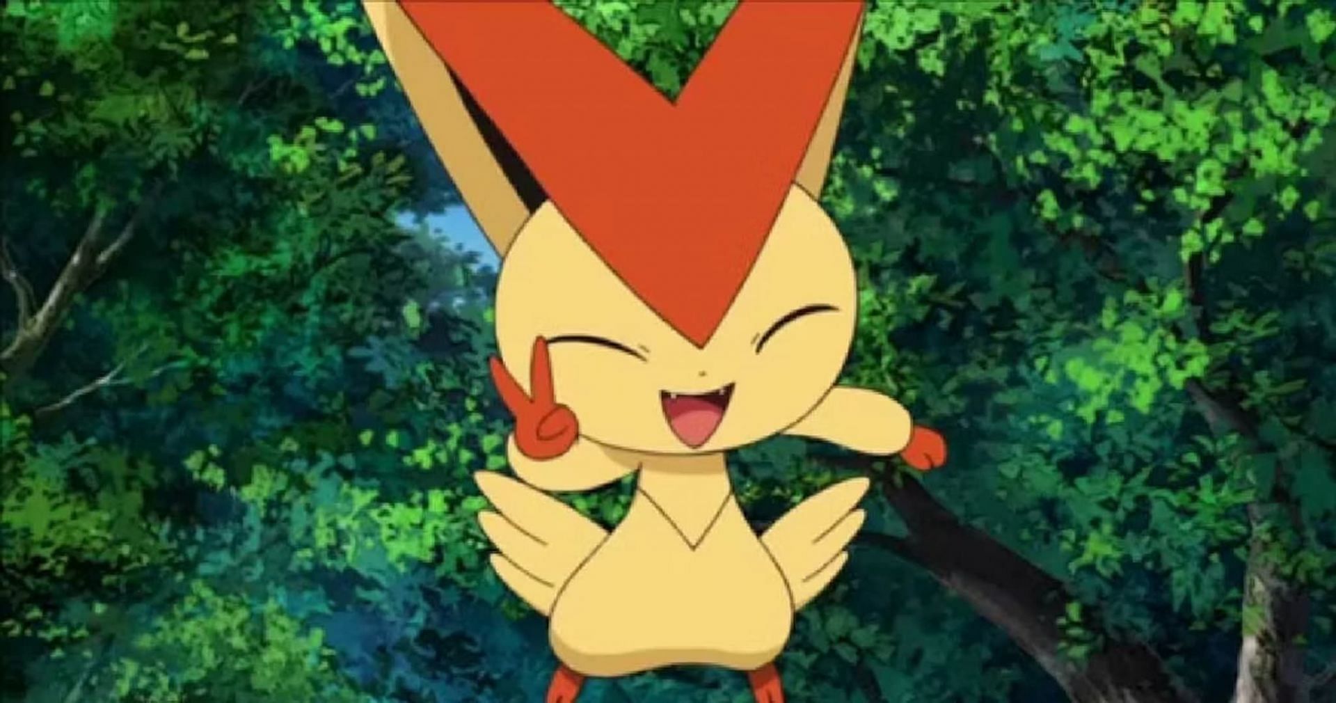 Victini's signature peace sign (Image via The Pokemon Company)