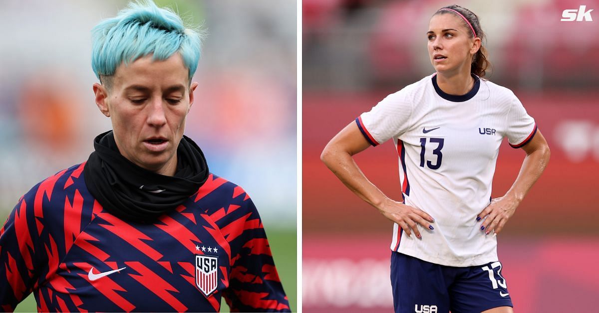 Alex Morgan and Megan Rapinoe react