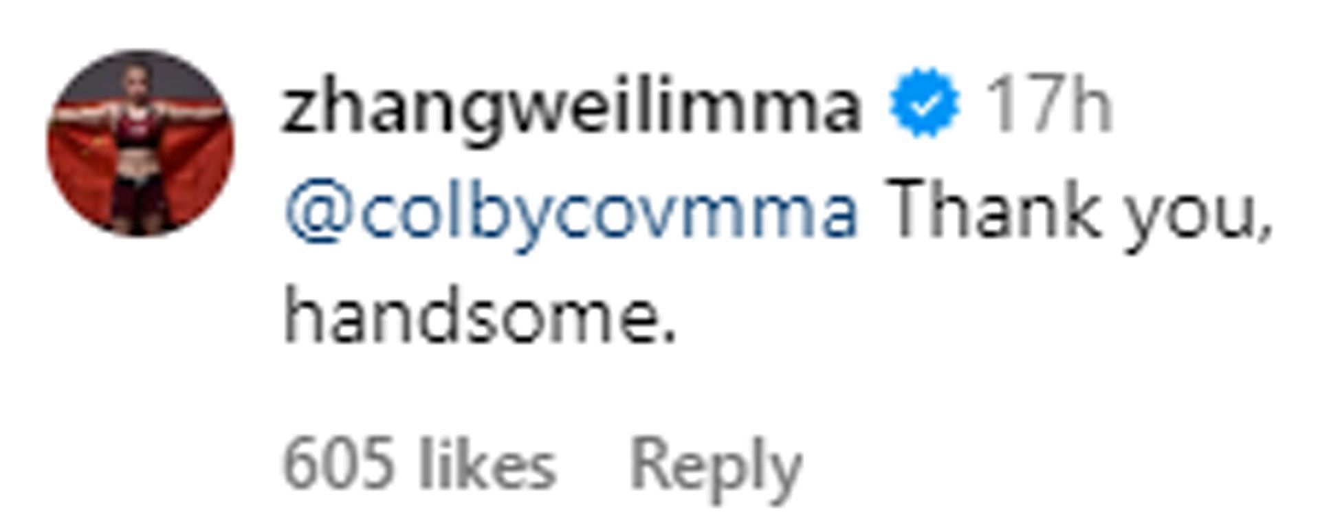 Weili responded with a friendly message to Covington