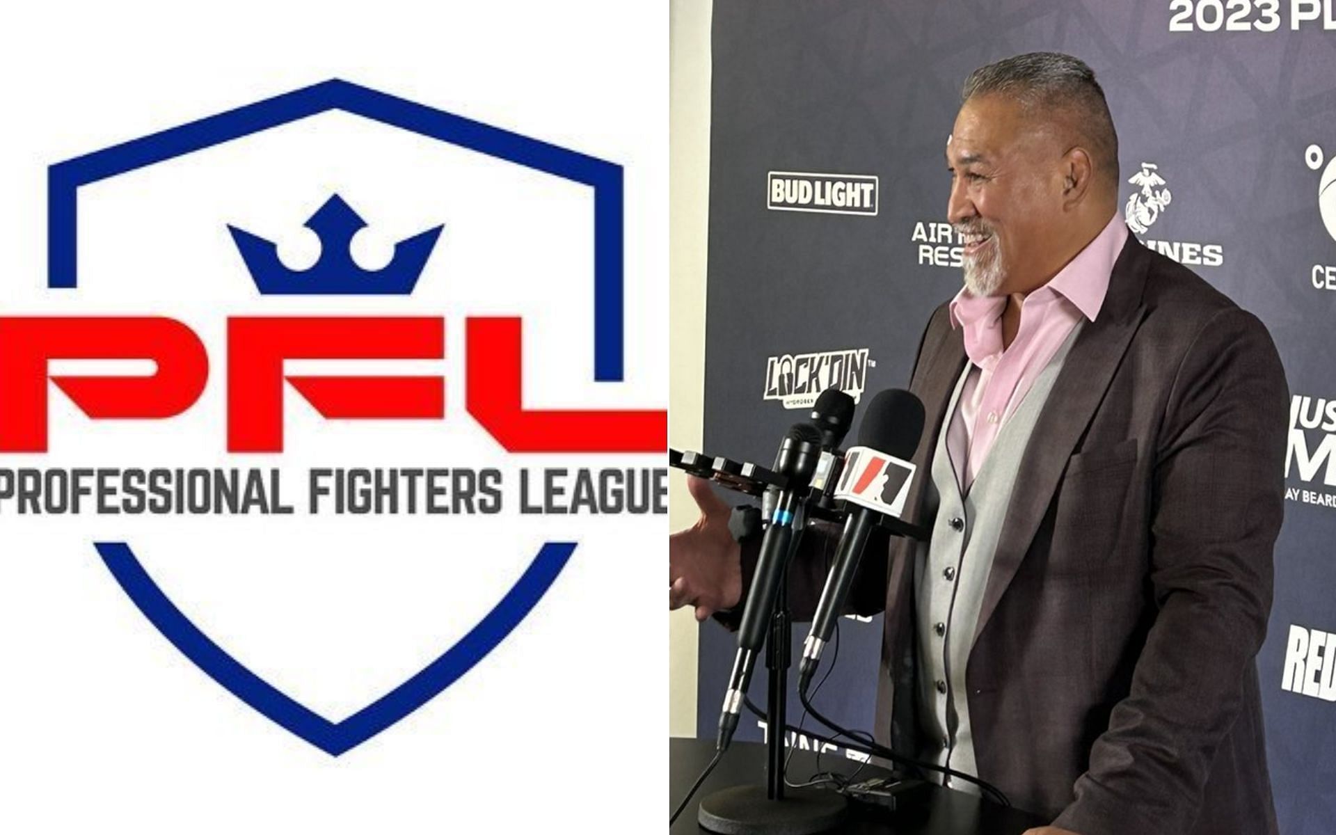 PFL logo [Left], and Ray Sefo [Right] [Photo credit: @PFLMMA and @DanYanofsky - Twitter]
