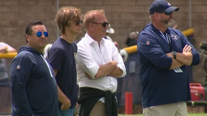 WATCH: Kevin Costner rolls up to Cowboys training camp as Dak Prescott and co gear up for preseason Week 2 vs Seahawks