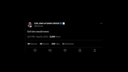 Evil Uno's now-deleted tweet moments after Cash Wheeler's arrest