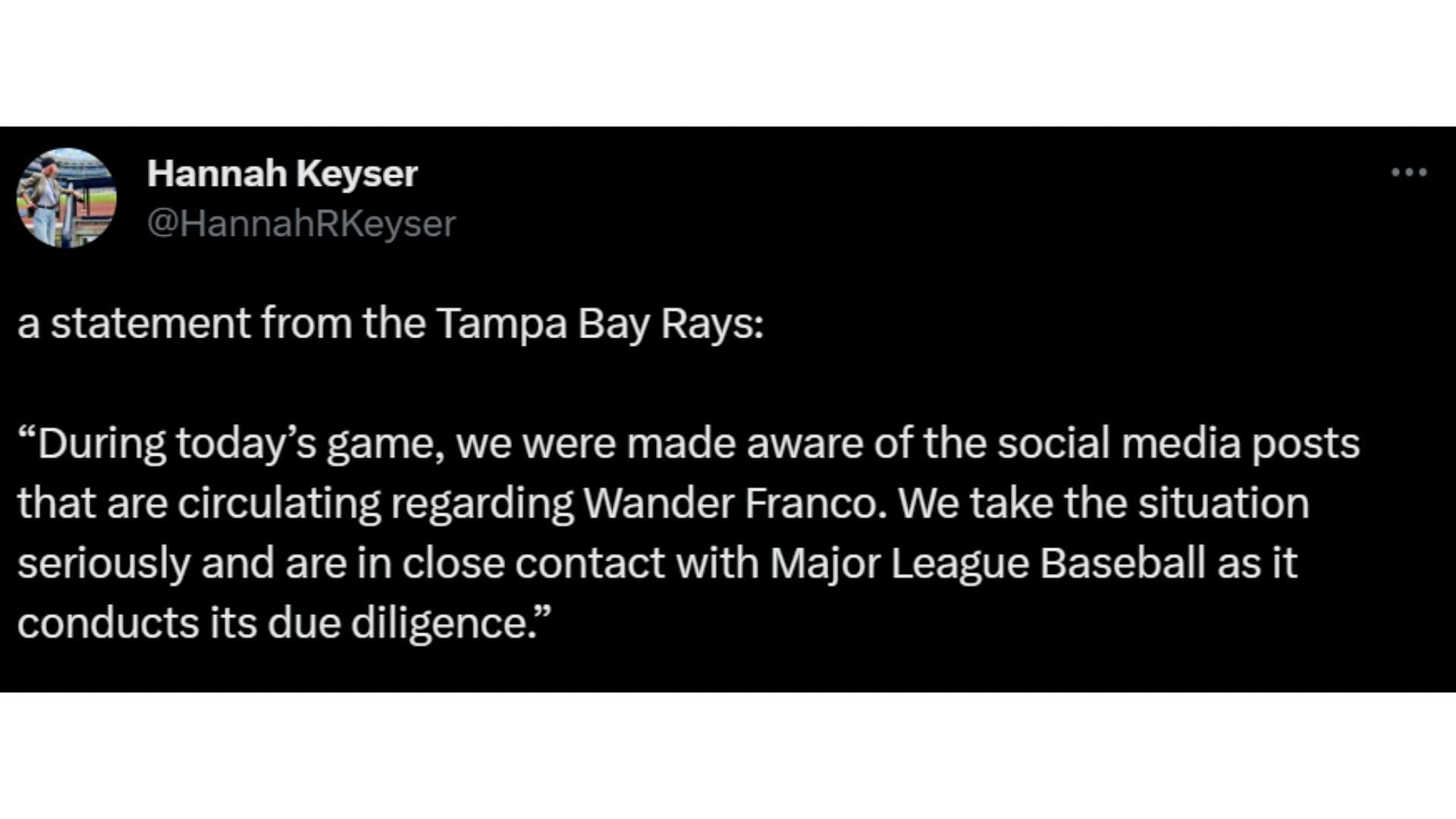 Tampa Bay Rays put out a small statement on the Wander Franco situation