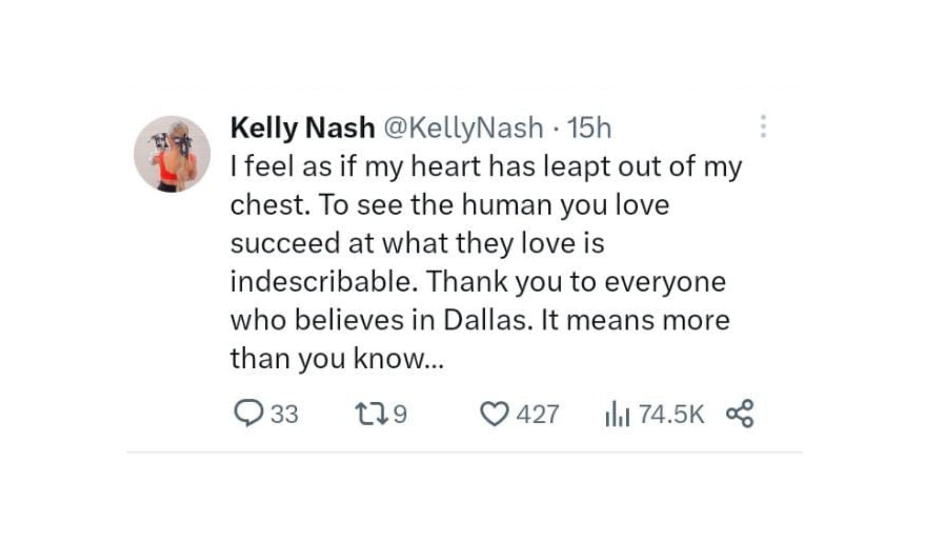 Kelly Nash&#039;s tweet